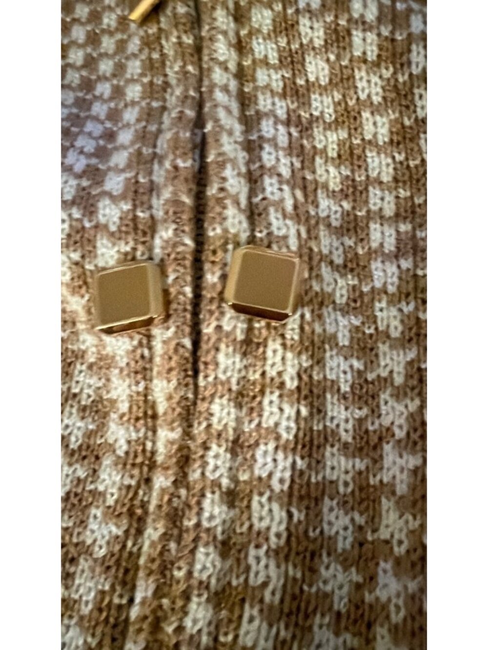 Mita Cardigan Womens Zip-up Cardigan Sweater Size 4 Tan Knit Houndstooth Vintage - Picture 10 of 10